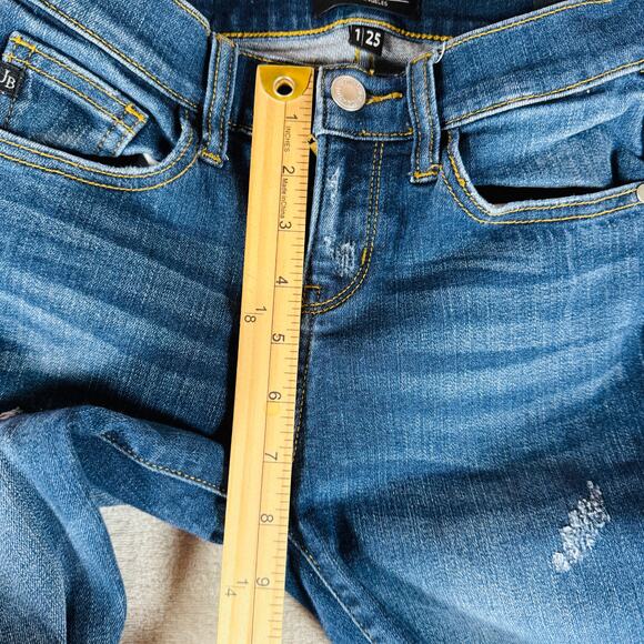 Judy Blue Jeans Womens 1/25 Medium Wash Blue Denim Destroyed Raw Slit Hem Skinny - Picture 12 of 12